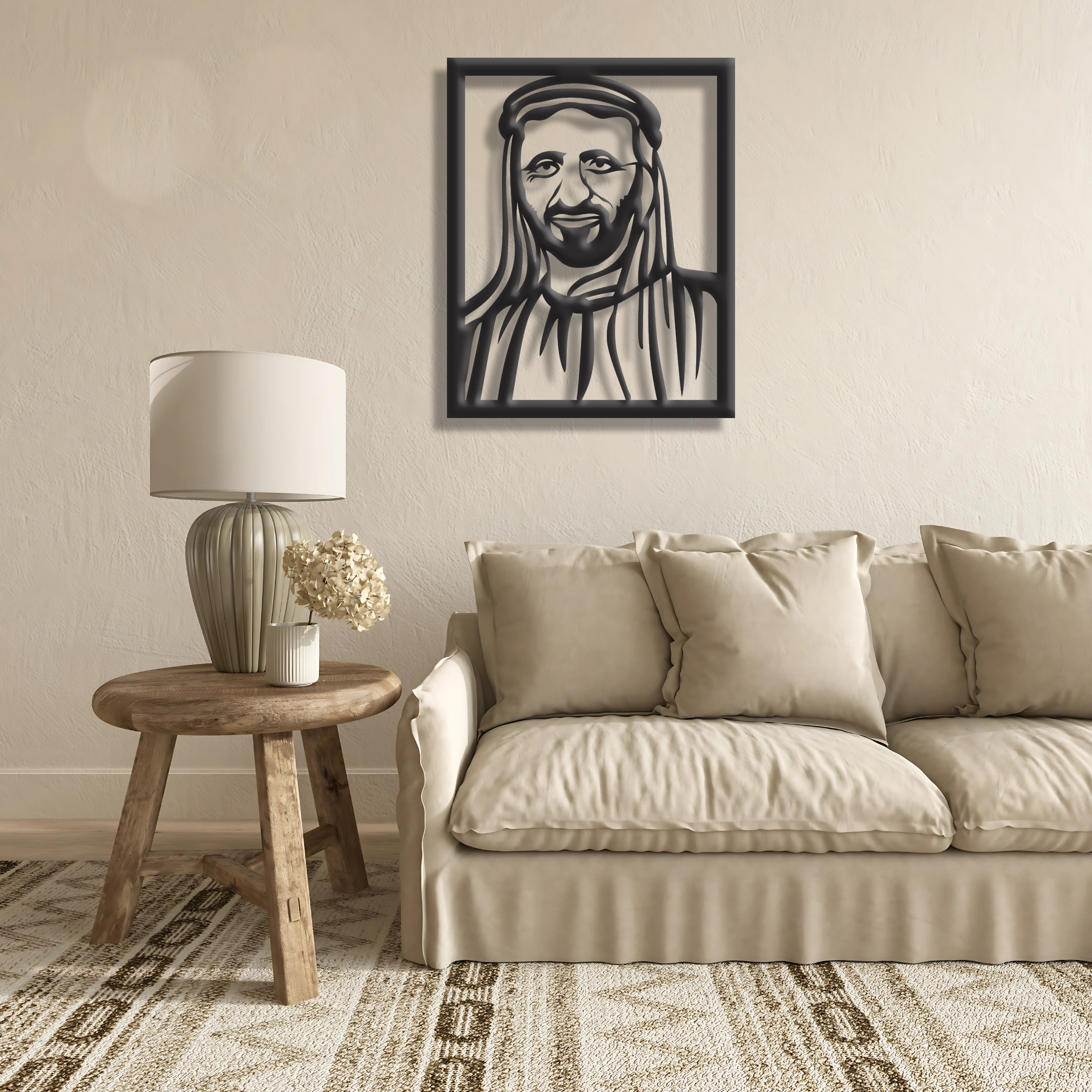 Sheikh Rashid bin Saeed Al Maktoum metal wall art UAE heritage leadership portrait